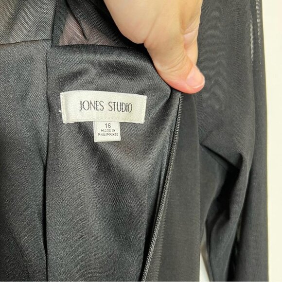 Jones Studio Womens Size 16 Black Mesh Chest Sheath Dress NEW Rosette 3/4 Sleeve - Picture 7 of 11